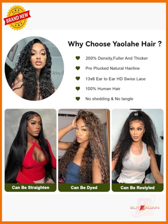 28 inch Deep Wave Lace Front Wig Human Hair 13X6 HD Transparent Lace 200% main image 5